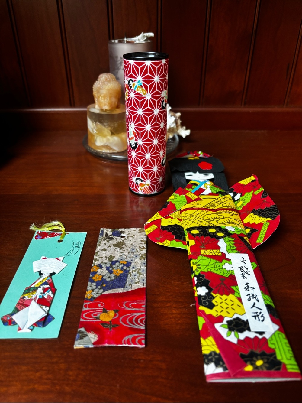 Colorful Japanese Origami Paper Doll , kaleidoscope & bookmarks